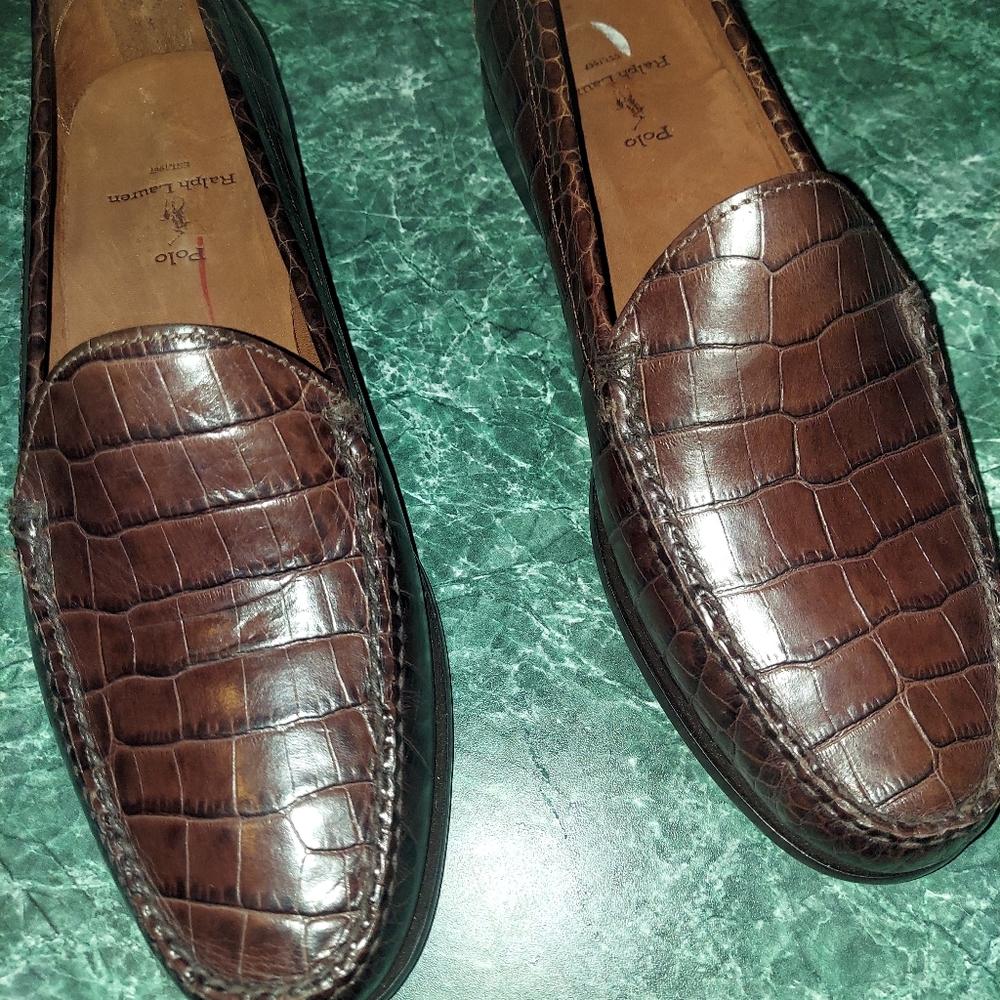Ralph Lauren Polo Brown Leather Croc Print Loafer NWOT - Picture 2 of 10